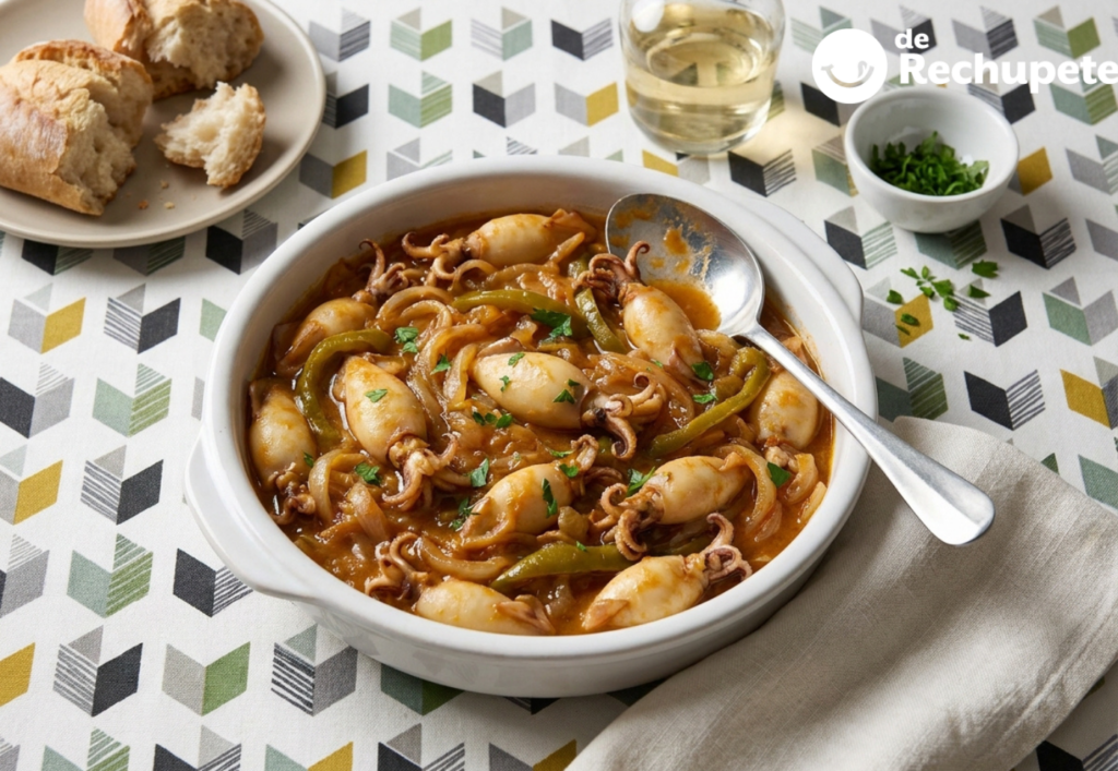 Maganos encebollados: cazuela cántabra de calamar pequeño