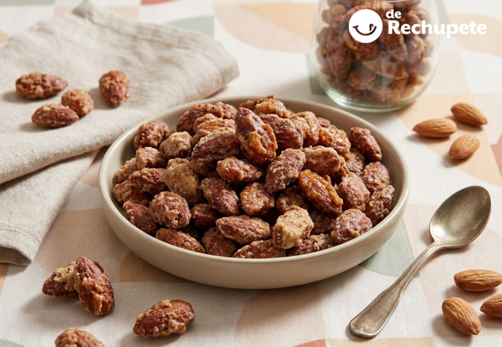Almendras garrapiñadas caseras en sartén con tres ingredientes