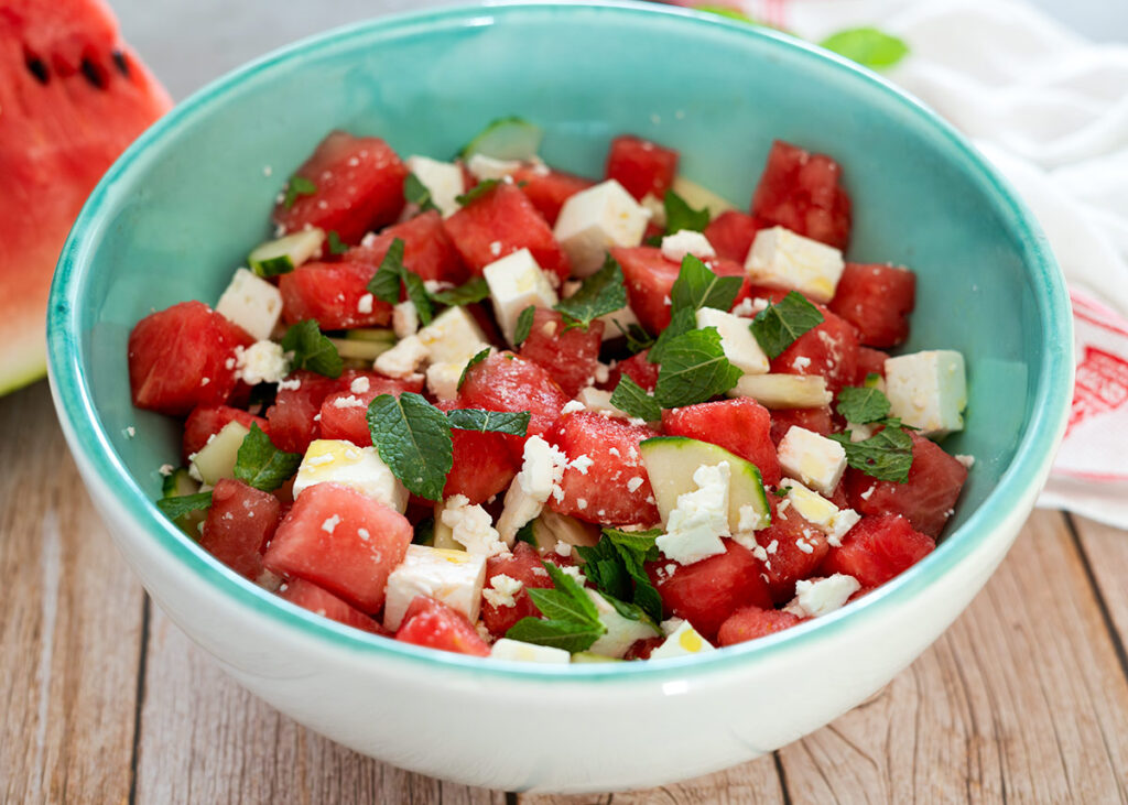 Ensalada de sandía y queso feta refrescante